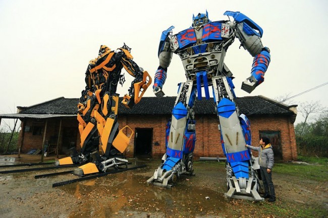 giant transformers built from car parts