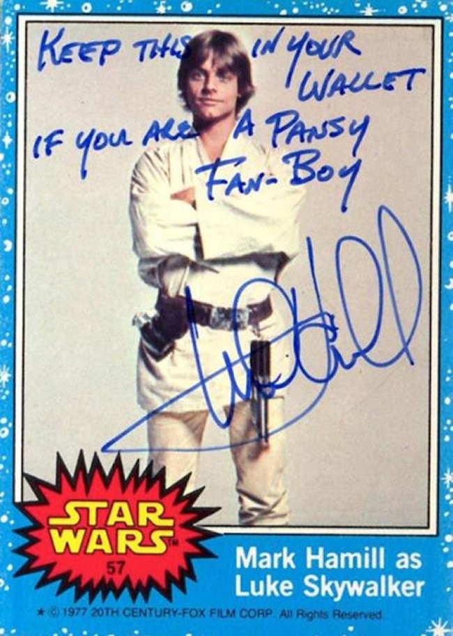 Mark Hamill Knows How To Autograph Star Wars Trading Cards