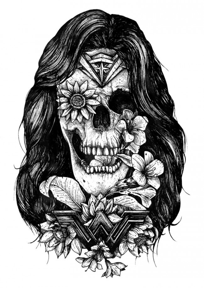 Batman, Superman And Wonder Woman Tattoo-Style Art