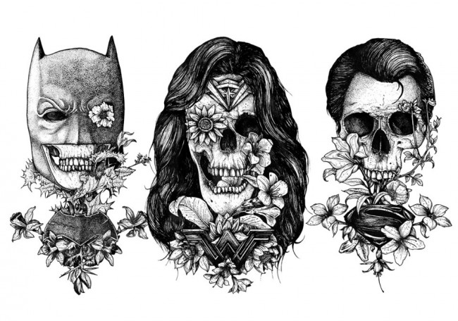 Batman, Superman And Wonder Woman Tattoo-Style Art