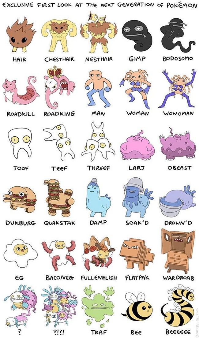 Cartoonist Creates 30 Hilarious New Pokémon Designs
