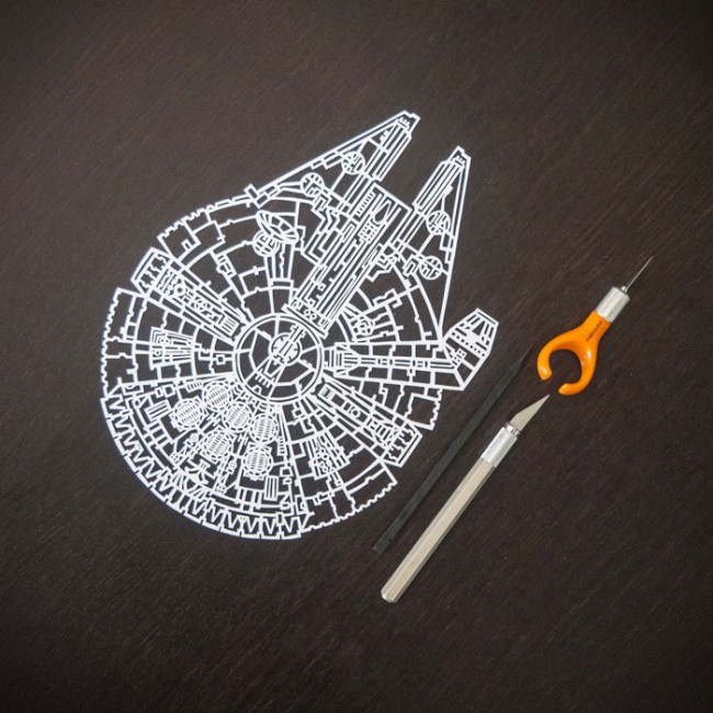 Amazing Papercut X-Wing and Millennium Falcon