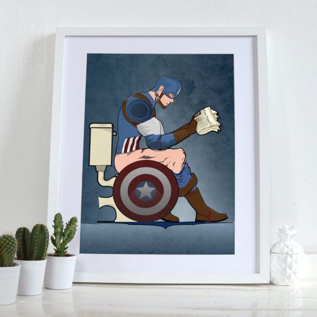 Superheroes On The Toilet Art Prints